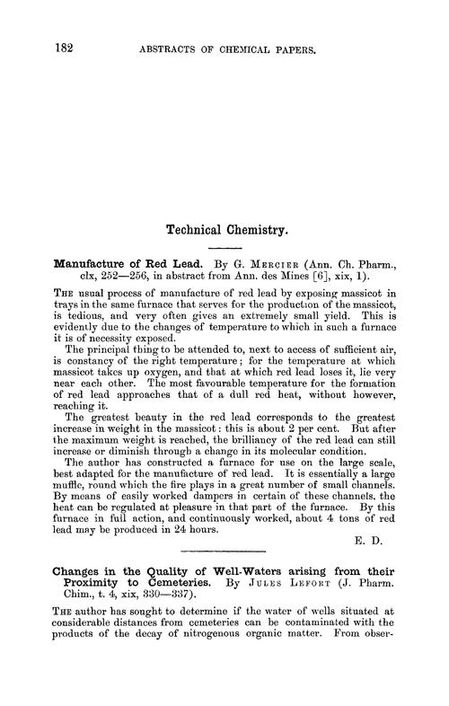 Technical chemistry