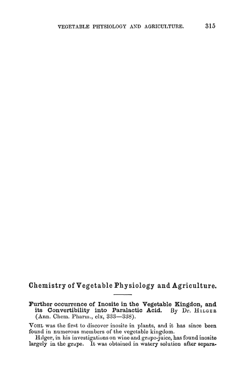Chemistry of vegetable physiology and agriculture