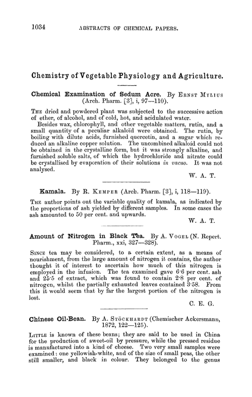 Chemistry of vegetable physiology and agriculture