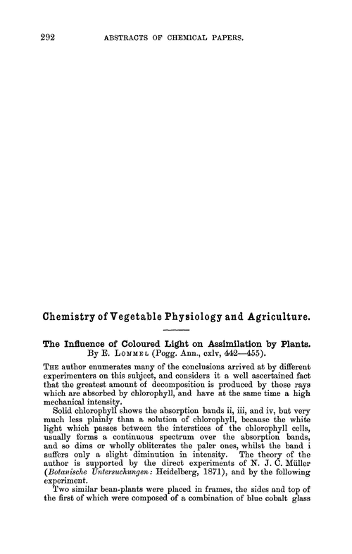Chemistry of vegetable physiology and agriculture