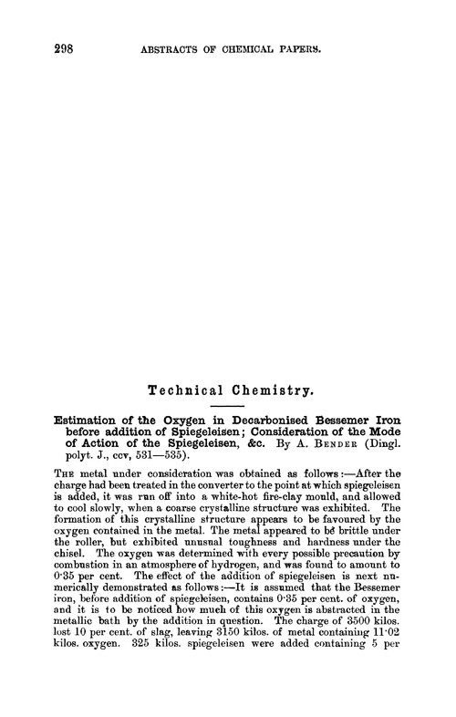Technical chemistry