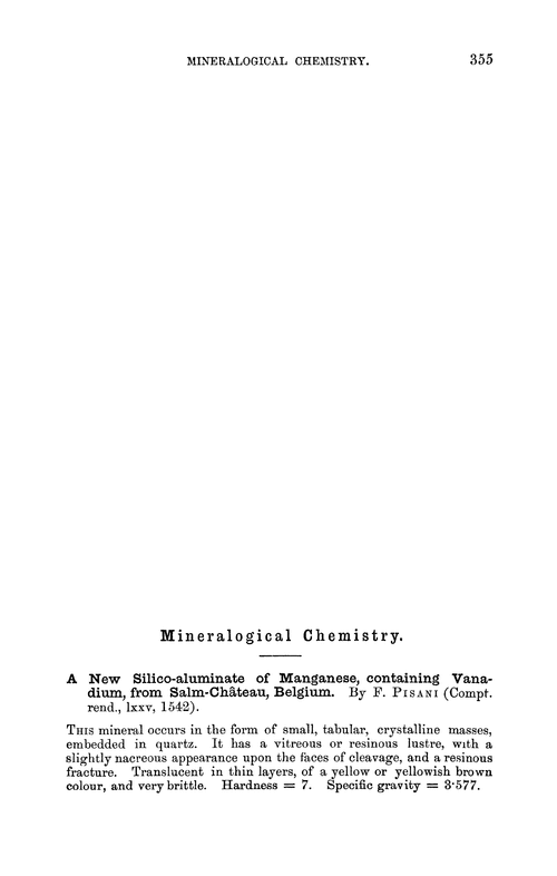Mineralogical chemistry