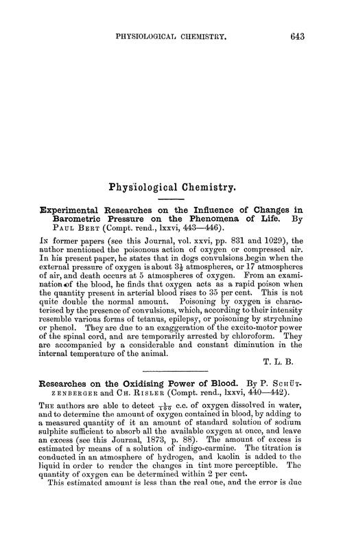 Physiological chemistry