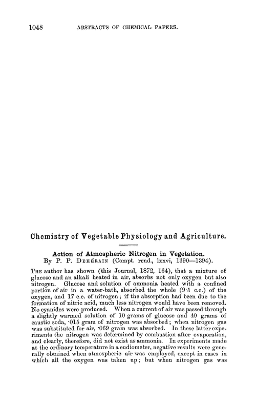 Chemistry of vegetable physiology and agriculture