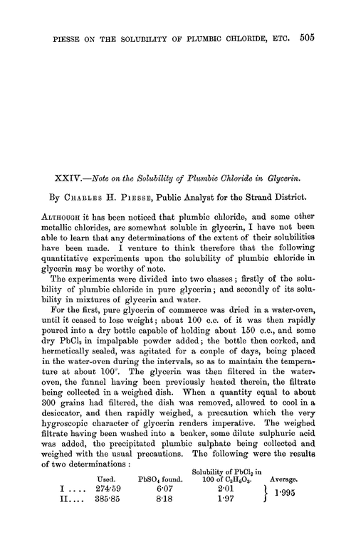 XXIV.—Note on the solubility of plumbic chloride in glycerin