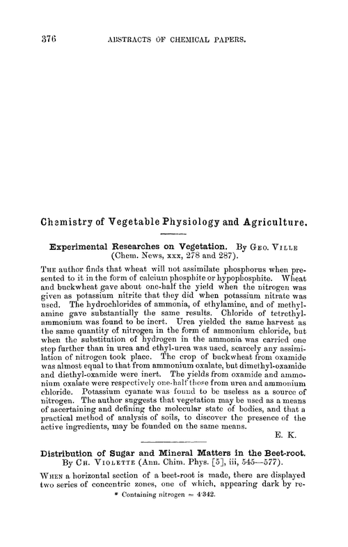 Chemistry of vegetable physiology and agriculture