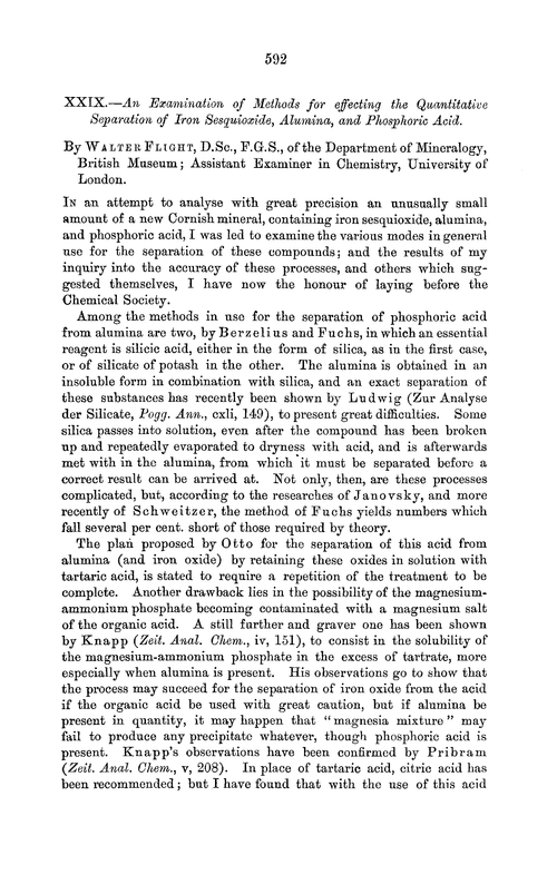 XXIX.—An examination of methods for effecting the quantitative separation of iron sesquioxide, alumina, and phosphoric acid