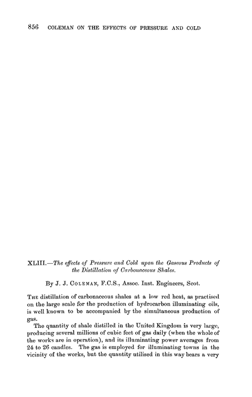 XLIII.—The effects of pressure and cold upon the gaseous products of the distillation of carbonaceous shales
