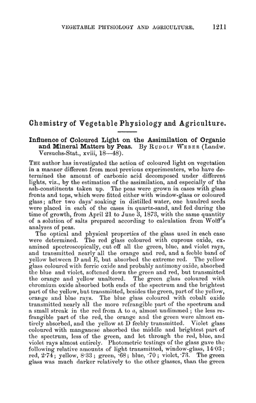 Chemistry of vegetable physiology and agriculture