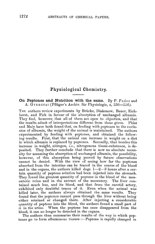 Physiological chemistry