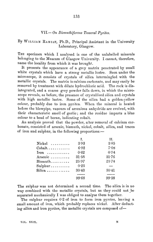 VII.—On bismuthiferous tesseral pyrites