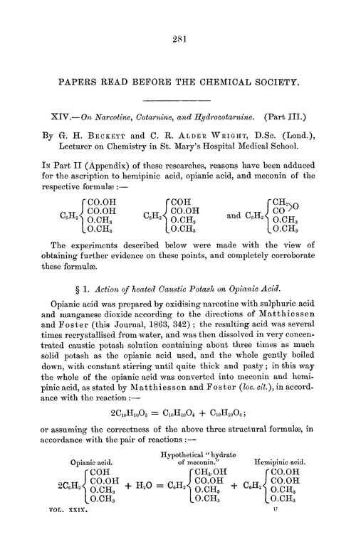 XIV.—On narcotine, cotarnine, and hydrocotarnine. (Part III)