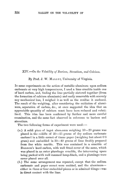 XIV.—On the volatility of barium, strontium, and calcium