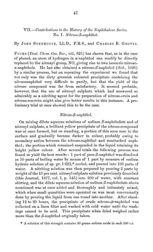 VII.—Contributions to the history of the naphthalene series. No. I. Nitroso-β-naphthol