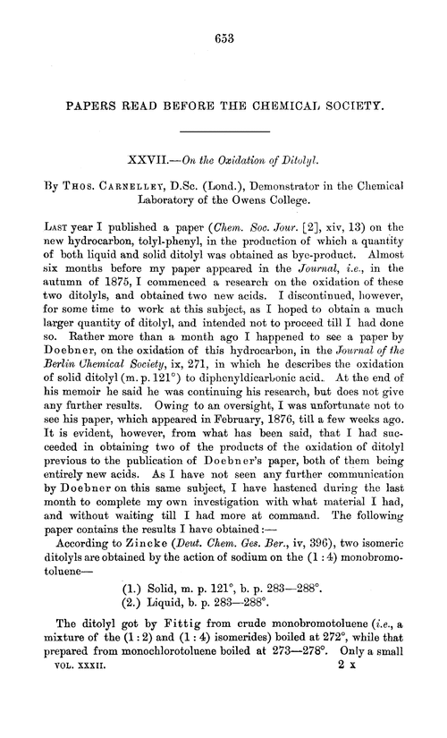 XXVII.—On the oxidation of ditolyl