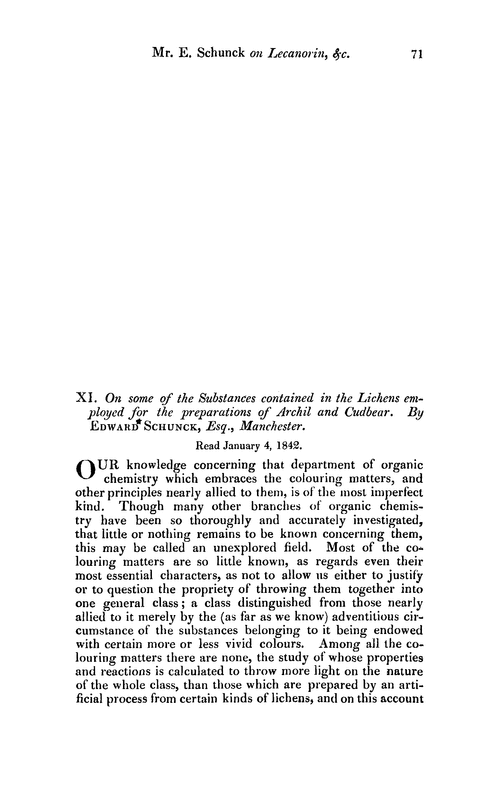 XI. On some of the substances contained in the lichens employed for the preparations of archil and cudbear