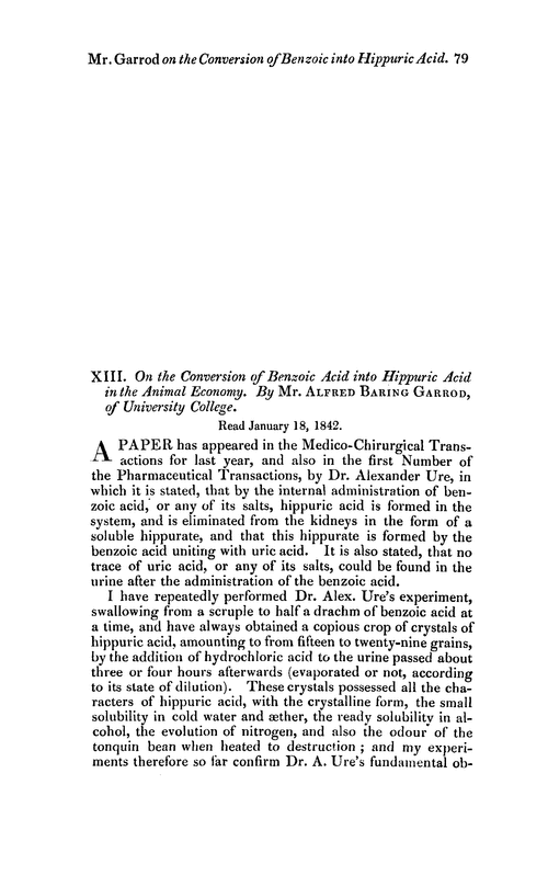 XII. On the conversion of benzoic acid into hippuric acid in the animal economy