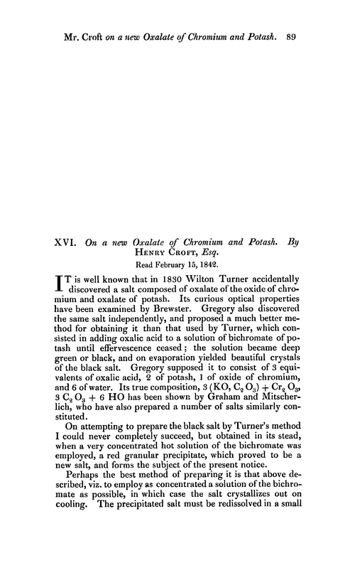 XVI. On a new oxalate of chromium and potash