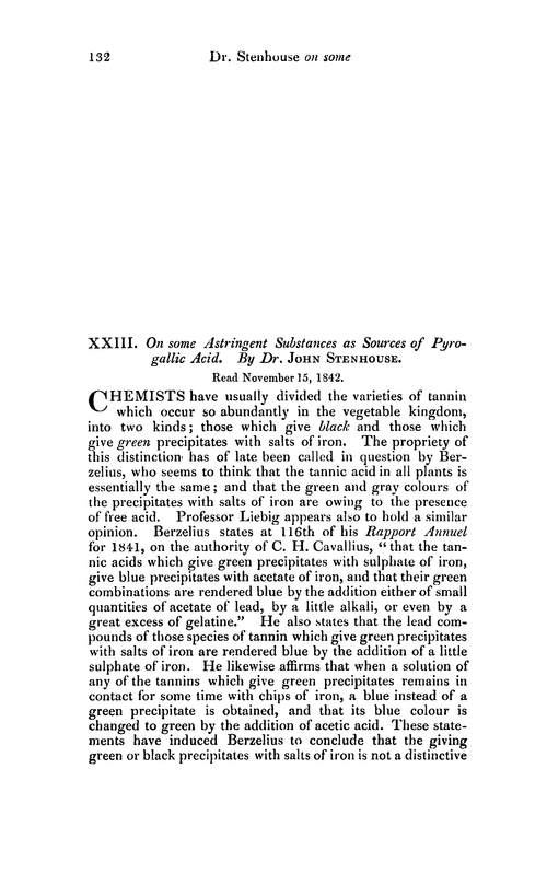 XXIII. On some astringent substances as sources of pyrogallic acid