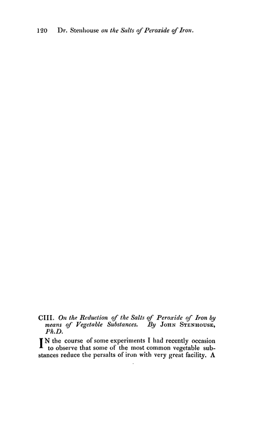 CIII. On the reduction of the salts of peroxide of iron by means of vegetable substances