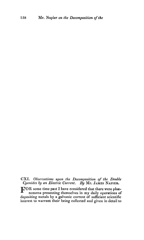 CXI. Observations upon the decomposition of the double cyanides by an electric current