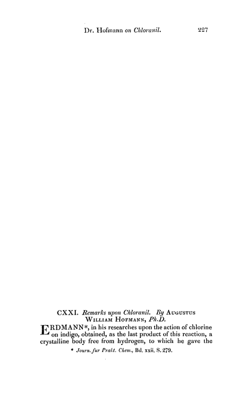 CXXI. Remarks upon chloranil