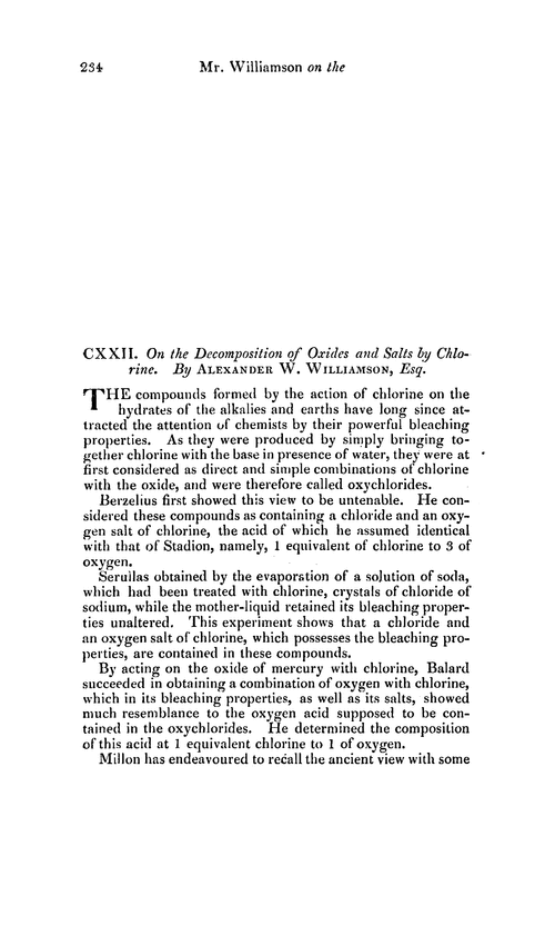 CXXII. On the decomposition of oxides and salts by chlorine