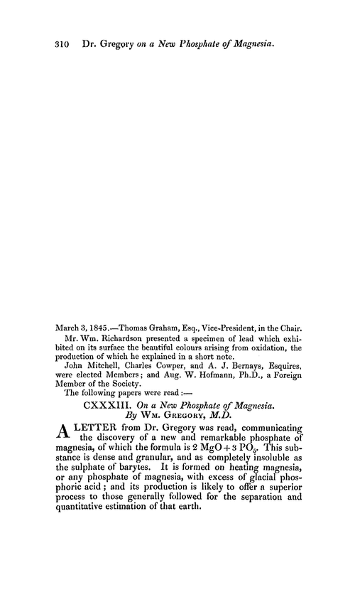 CXXXIII. On a new phosphate of magnesia