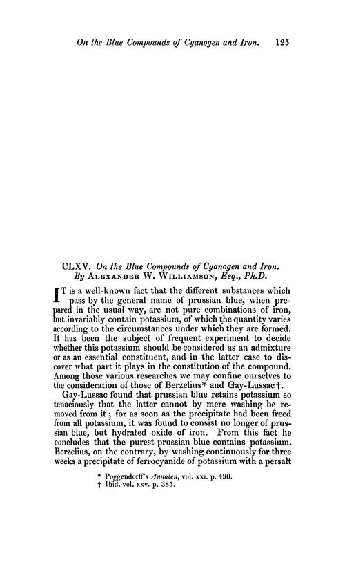 CLXV. On the blue compounds of cyanogen and iron