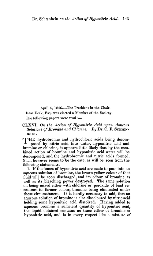 CLXVI. On the action of hyponitric acid upon aqueous solutions of bromine and chlorine