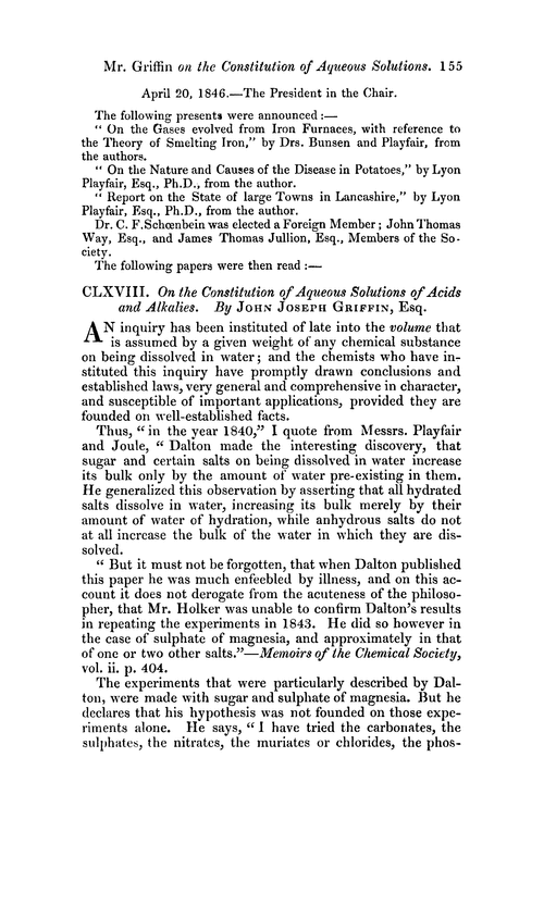 CLXVIII. On the constitution of aqueous solutions of acids and alkalies