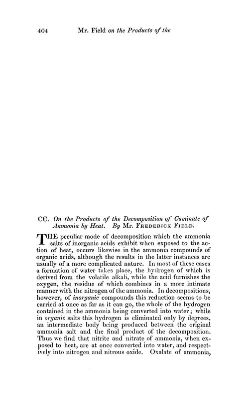 CC. On the products of the decomposition of cuminate of ammonia by heat