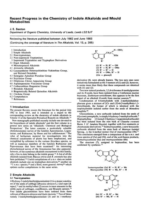 Recent progress in the chemistry of indole alkaloids and mould metabolites