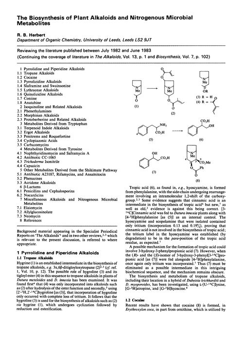 The biosynthesis of plant alkaloids and nitrogenous microbial metabolites