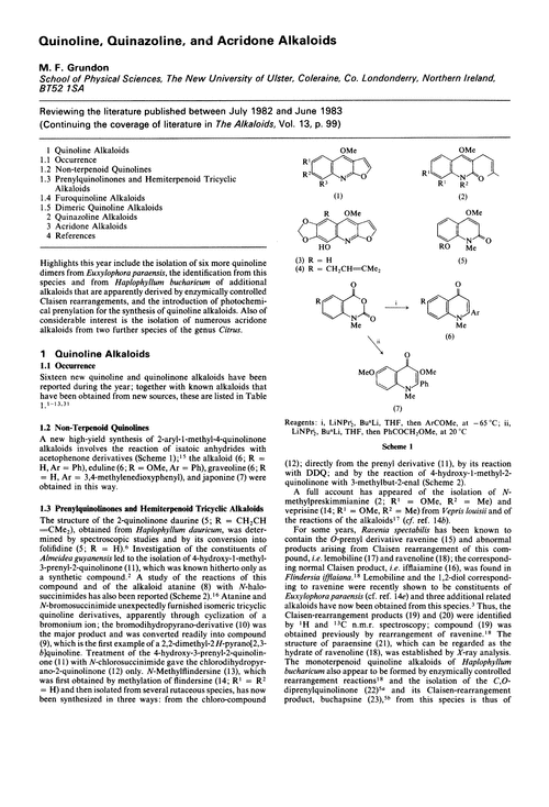 Quinoline, quinazoline, and acridone alkaloids