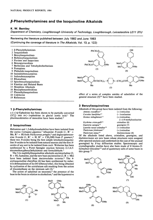 β-Phenylethylamines and the isoquinoline alkaloids