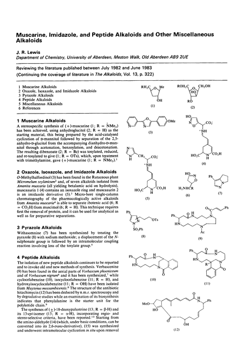 Muscarine, imidazole, and peptide alkaloids and other miscellaneous alkaloids