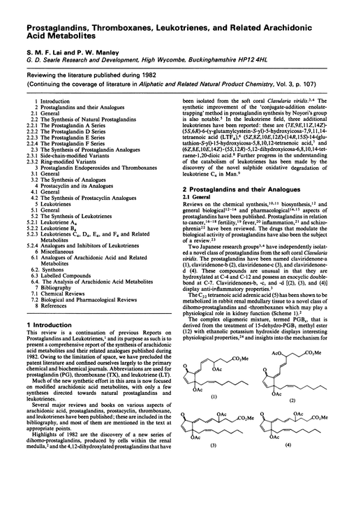 Prostaglandins, thromboxanes, leukotrienes, and related arachidonic acid metabolites