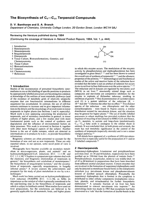 The biosynthesis of C5—C20 terpenoid compounds