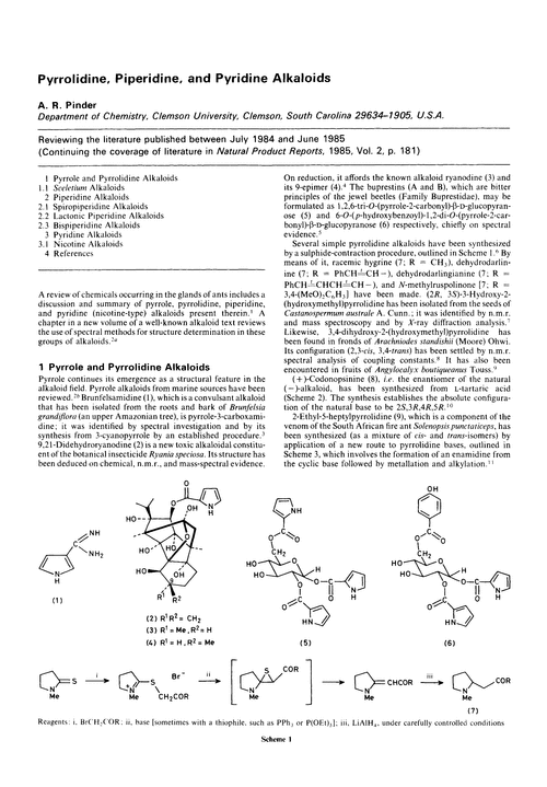 Pyrrolidine, piperidine, and pyridine alkaloids