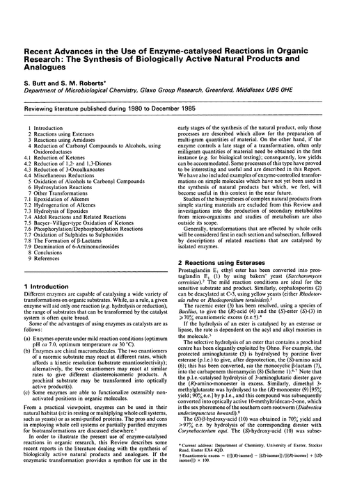 Recent advances in the use of enzyme-catalysed reactions in organic research: the synthesis of biologically active natural products and analogues