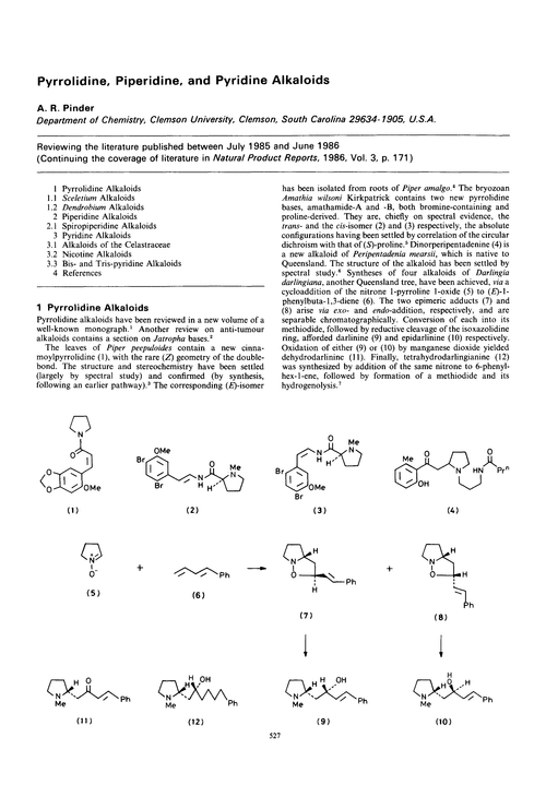 Pyrrolidine, piperidine, and pyridine alkaloids