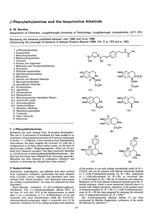 β-Phenylethylamines and the isoquinoline alkaloids