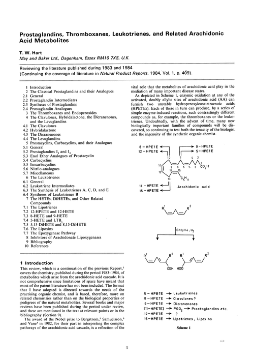 Prostaglandins, thromboxanes, leukotrienes, and related arachidonic acid metabolites