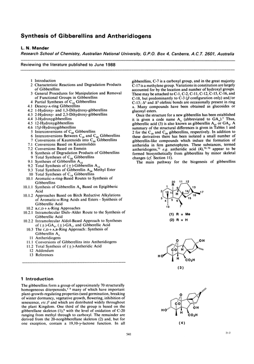 Synthesis of gibberellins and antheridiogens