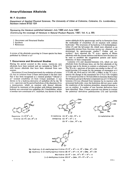 Amaryllidaceae alkaloids