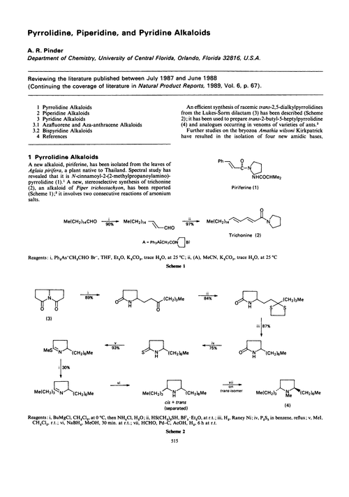 Pyrrolidine, piperidine, and pyridine alkaloids
