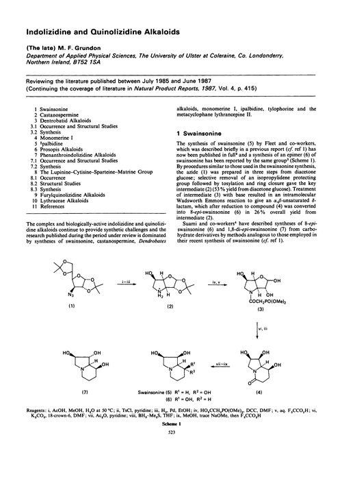 Indolizidine and quinolizidine alkaloids