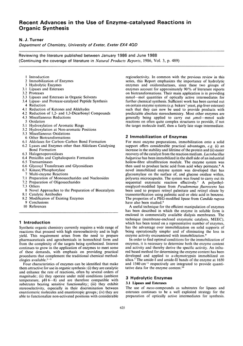 Recent advances in the use of enzyme-catalysed reactions in organic synthesis