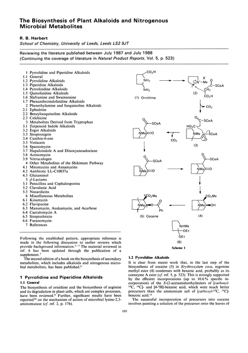 The biosynthesis of plant alkaloids and nitrogenous microbial metabolites